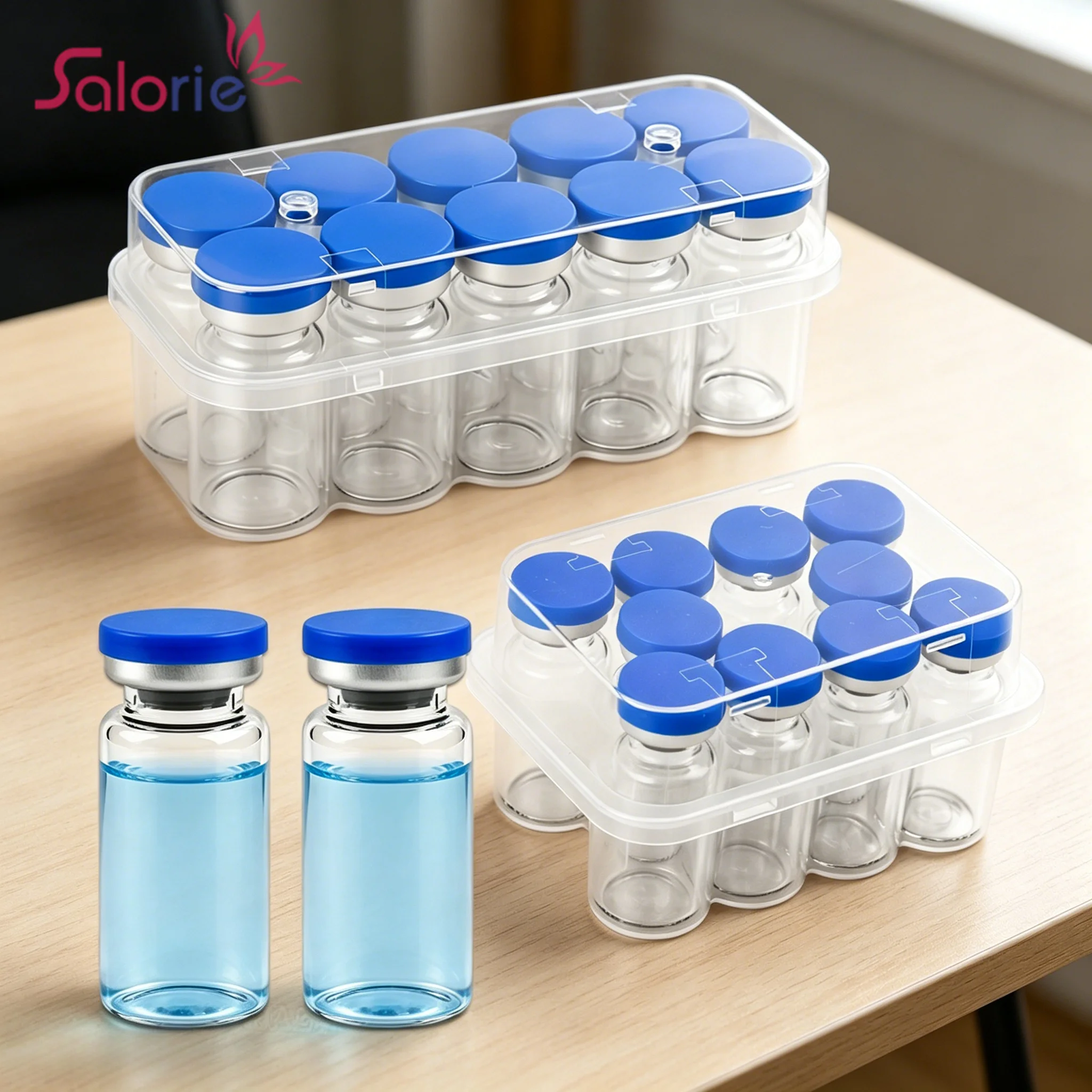 Sterile Empty Vials, Self Healing Injection Port, Flip Off Aluminum Cap Sterile Package with Transparent Peptide Storage Case
