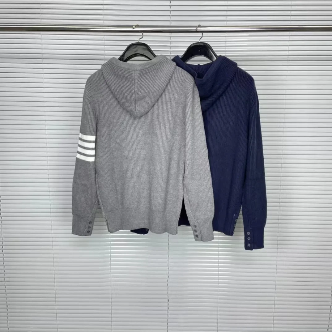 High Quality TB Factory Direct Women's Long Sleeve Button Up Wool Hooded Pullover Same As White Four Gore Bar Stripe