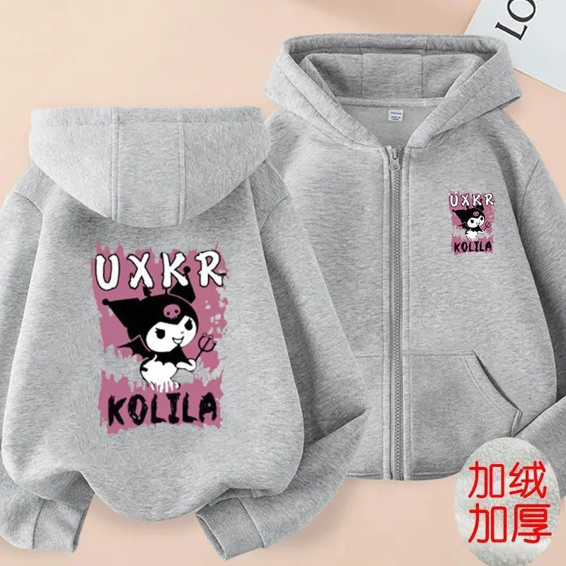 Sanrio Pure Cotton Children\'s Zipper Hooded Sweatshirt Cardigan Jacket Cartoon 2024 New Kuromi Girls Boys Clothing Holiday Gift