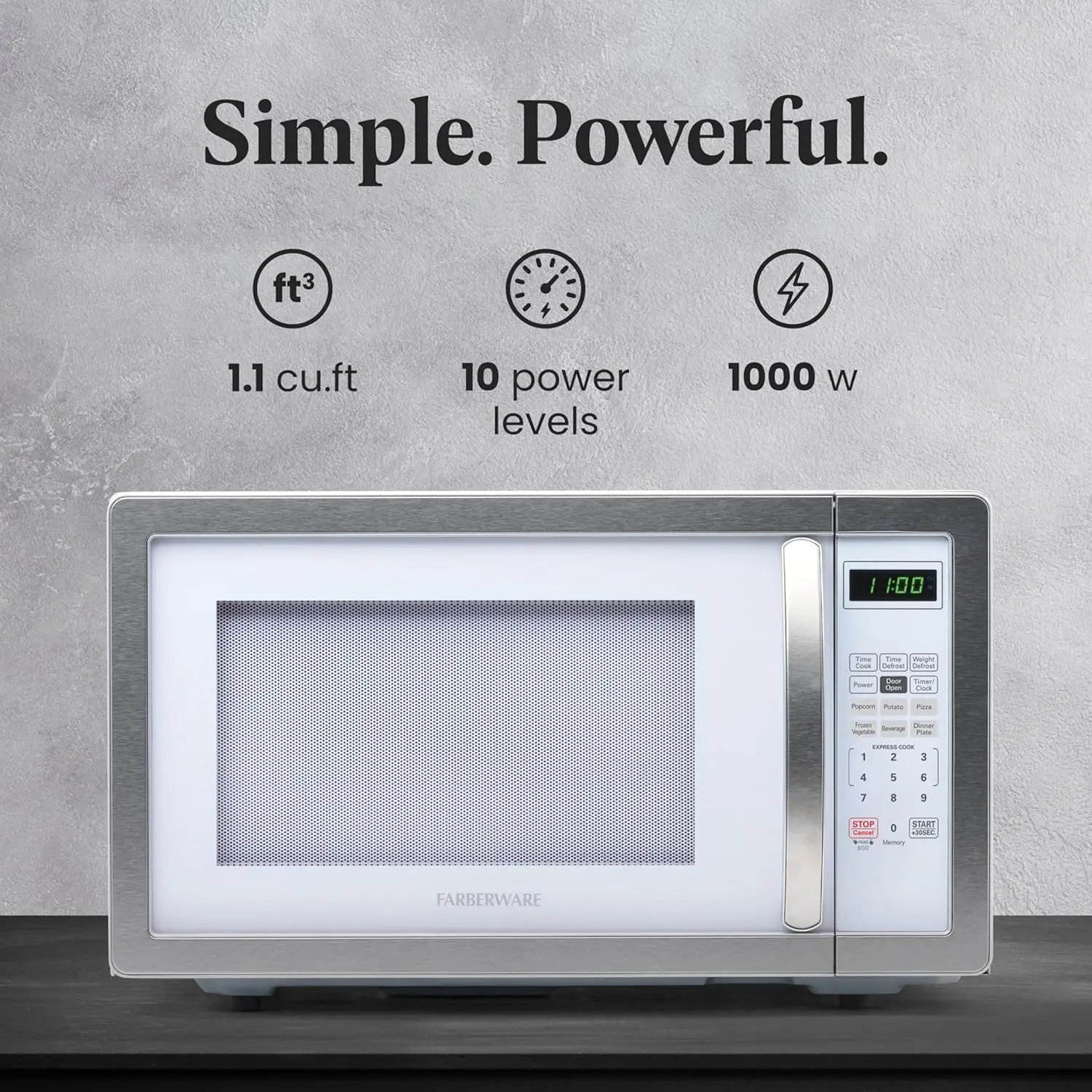 Countertop Microwave 1000 Watts 1.1 cu ft - Microwave Oven With LED Lighting and Child Lock - Perfect for Apartments and Dorms