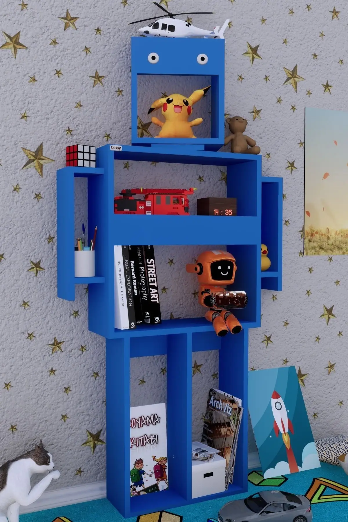 Robokit Blue Robot Bookshelf child robot modern bookcase