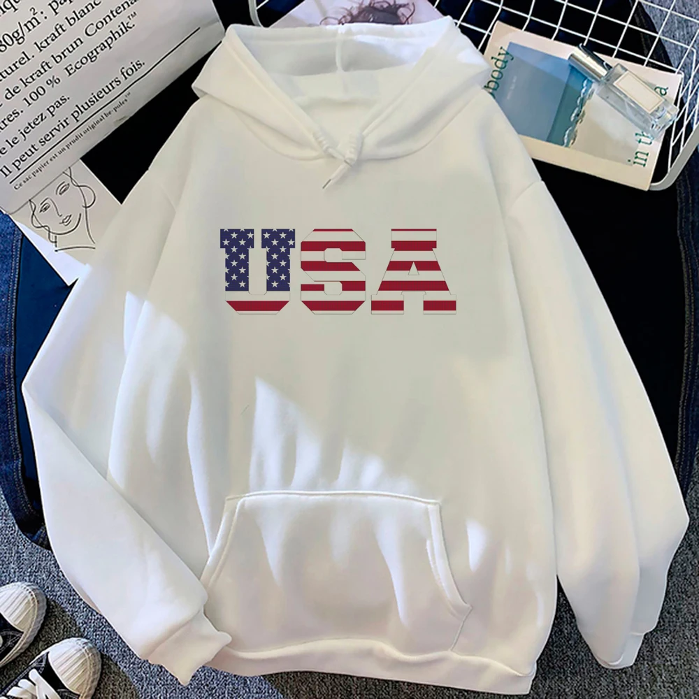 Usa hoodies women Fleece vintage anime 90s Pullover female anime sweatshirts