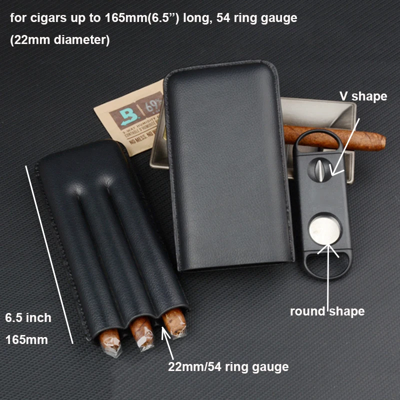 

Leather Cigar Case Travel Case 3 Tube V Cutter Round Cutter Smoking Accessories for Cuban 6.5" Long Cigars 22mm Holder Christmas