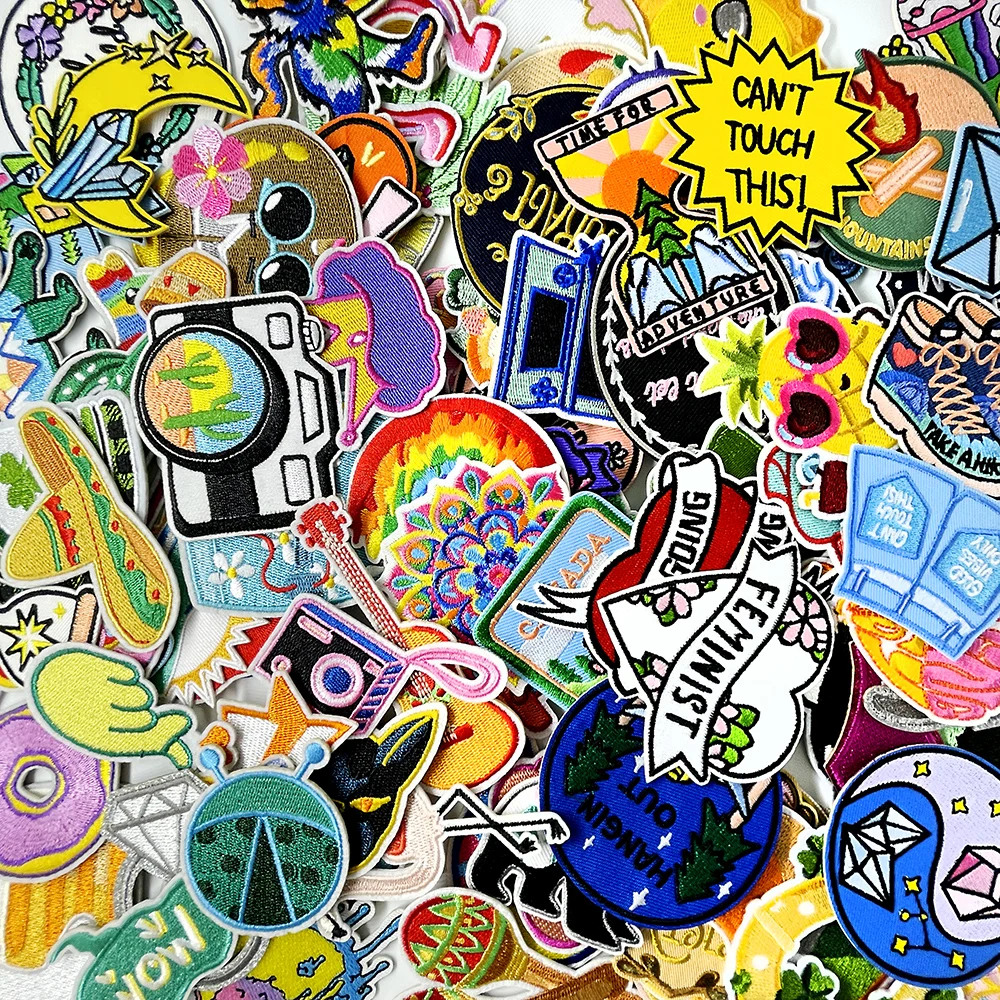 100Pcs Random Mix Iron on Patches Embroidery Applique Decorative Clothing Decoration Apparel Sewing Supplies Repair Mend Patch