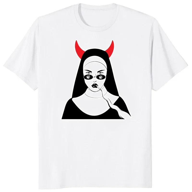 Nun Nonne Religieuse Pin Up Male Tshirt Church of Satan Anton Lavey Satanic Occult Goth Gothic Man Tee Shirt Hentai Men Tops