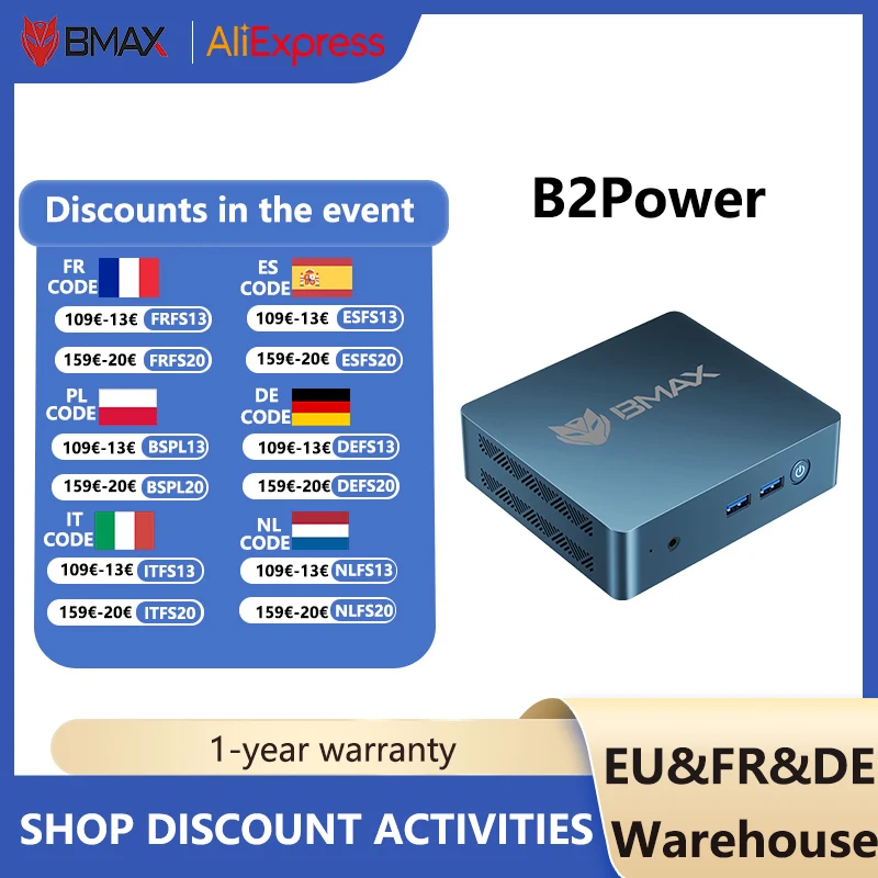BMAX B2 Power Intel 5205U 8 GB DDR4256 GB SSD Mini computer Windows 11 Pro 2,4 GHz/5 GHz WiFi dual band