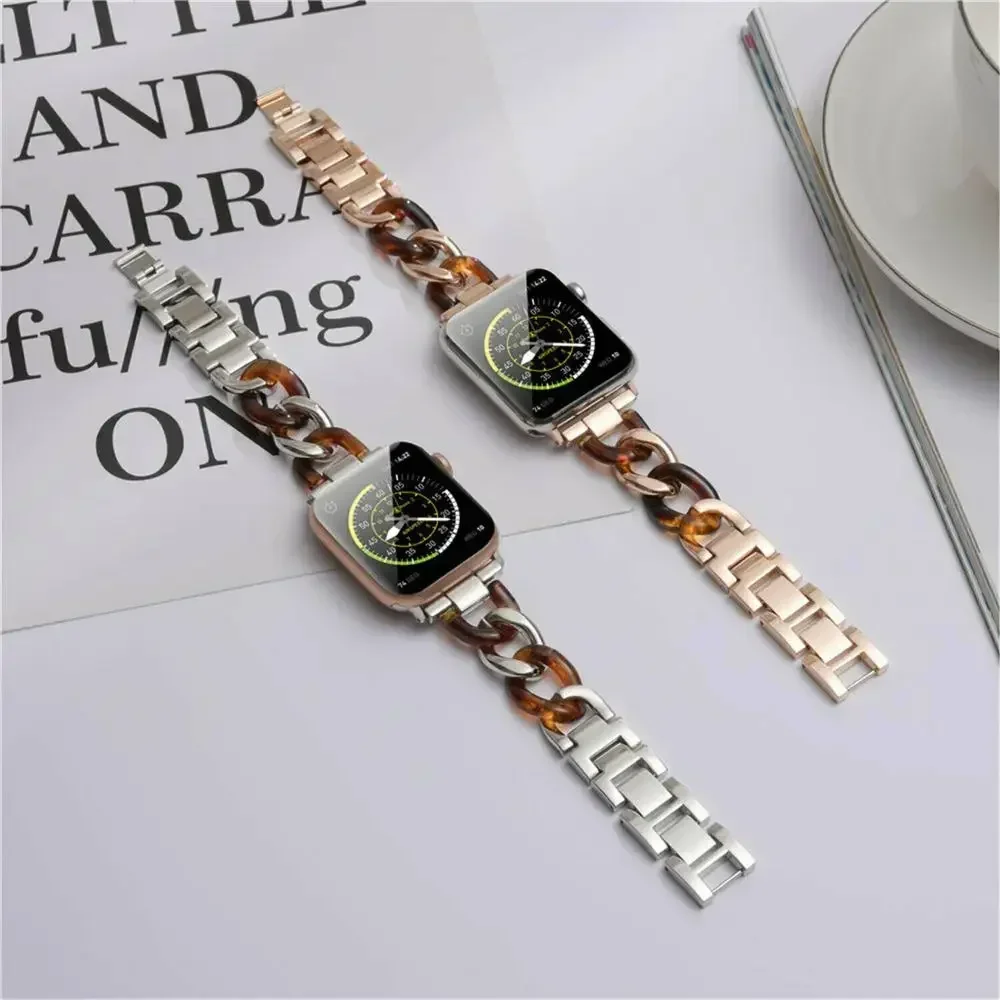 Stainless Steel Band For Apple Watch Series Ultra 2 49mm 11 10 9 8 7 6 5 4 SE Fashion Resin Bracelet 45mm 41mm 44mm 40mm 42/46mm