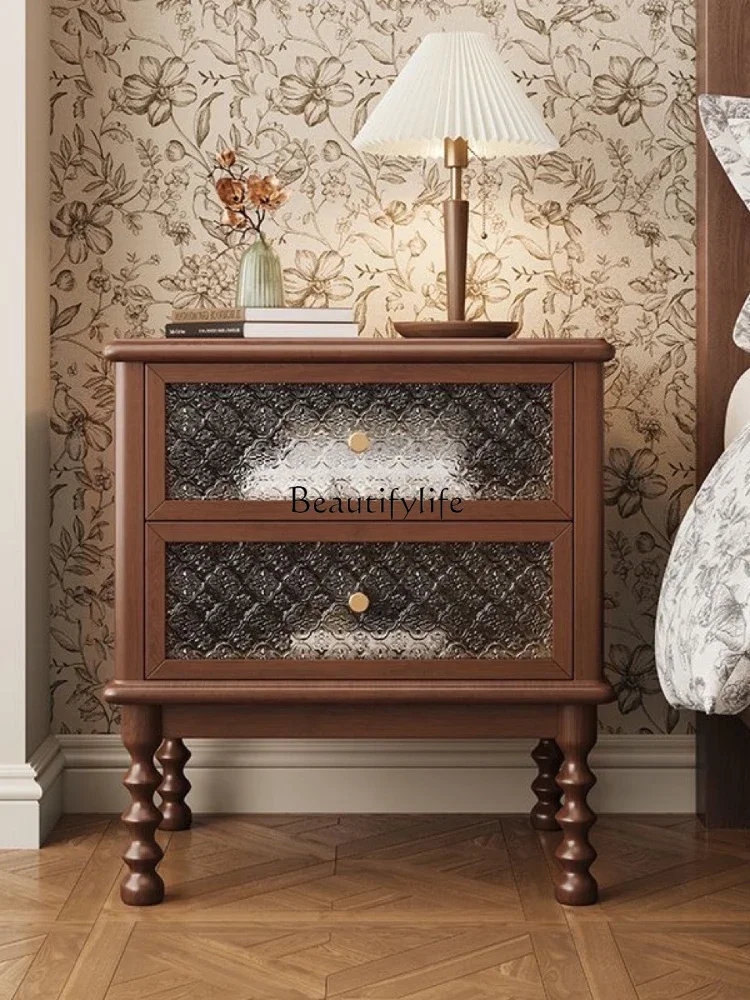 

New Chinese bedside cabinet log antique small apartment drawer storage bedside table