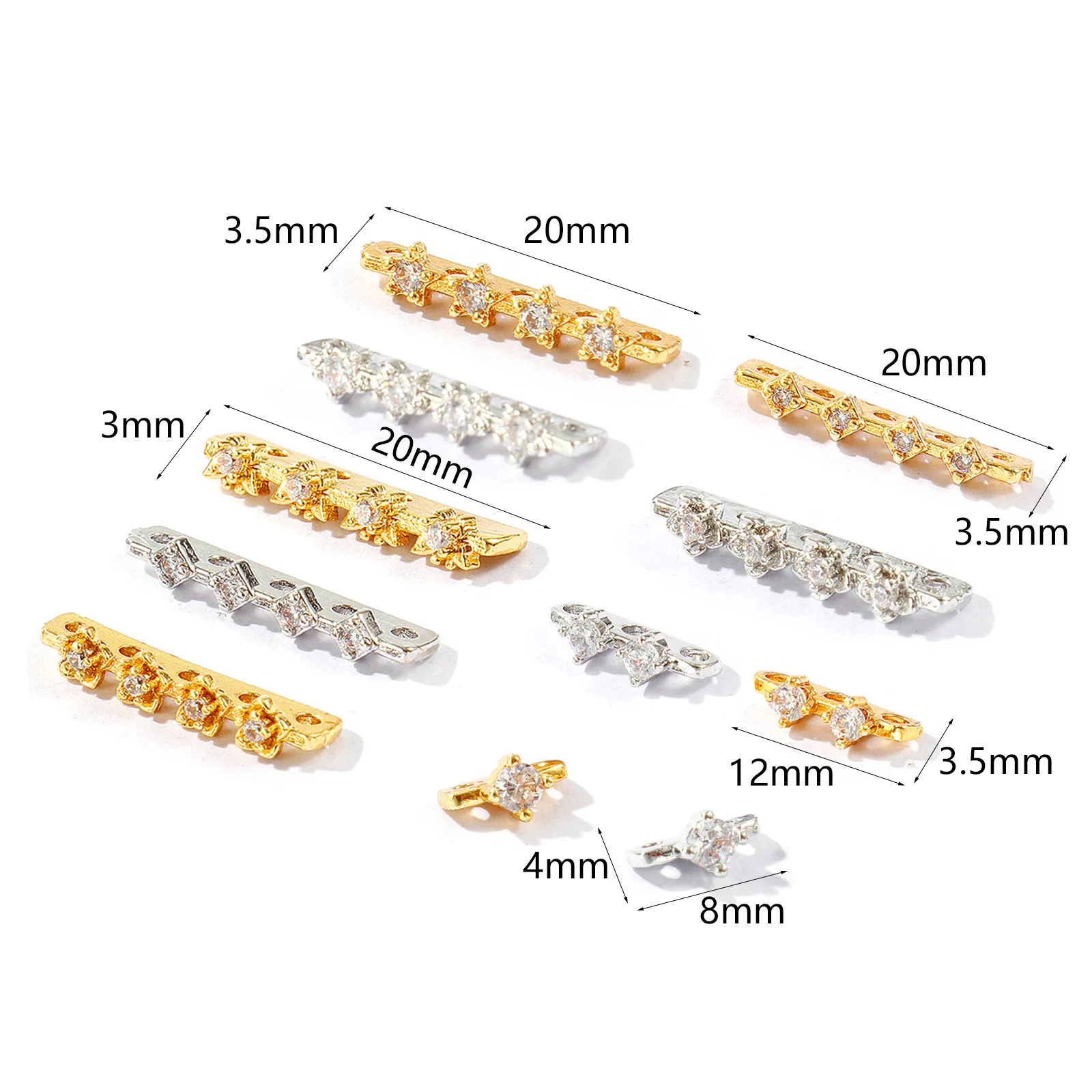5 PCs Brass Spacer Beads Separator For DIY Bracelet Jewelry Making Findings Multicolor Clear Rhinestone Connectors Accessory
