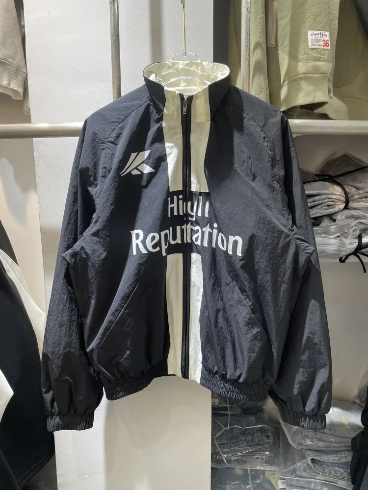 

Повседневная американская уличная куртка в полоску в парижском стиле, мужская куртка с воротником-стойкой, парная куртка для отдыха, открытый кардиган, ветрозащитный.