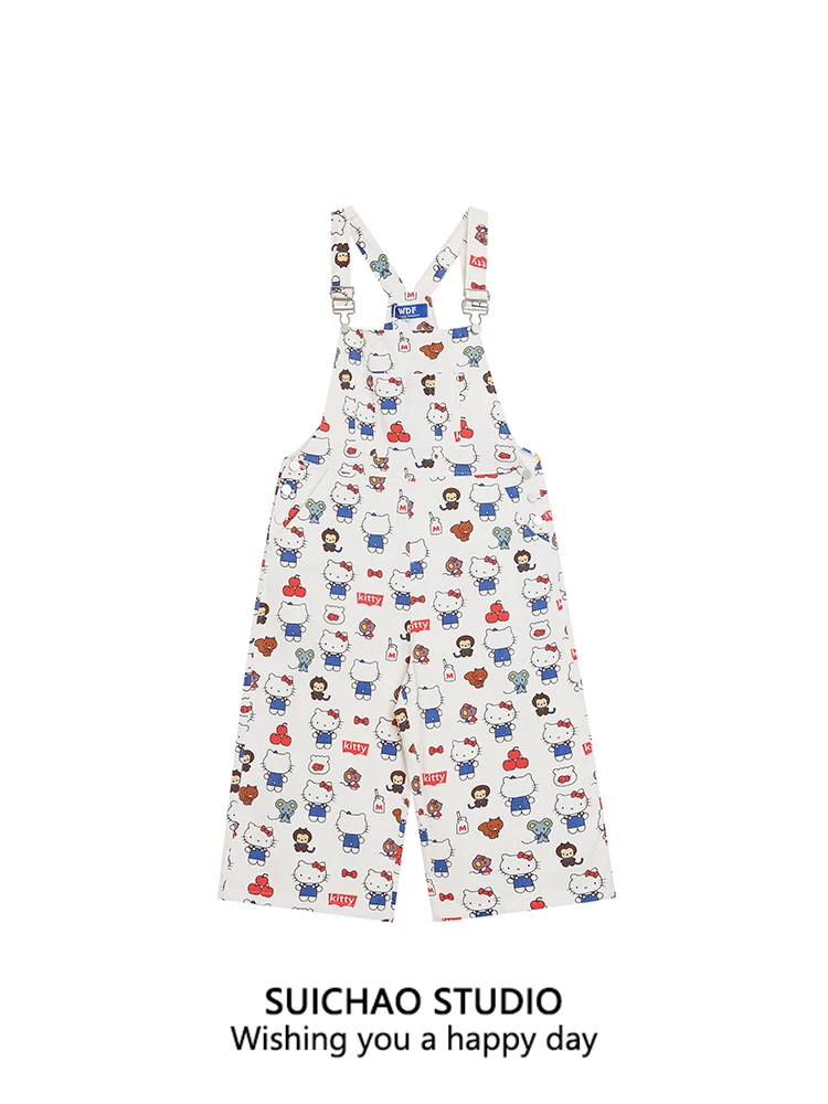 

Джинсовый комбинезон Suichao HelloKit для женщин: повседневные летние брюки с высокой талией, широкими штанинами, из хлопка, свободного кроя, укороченные (7/8)