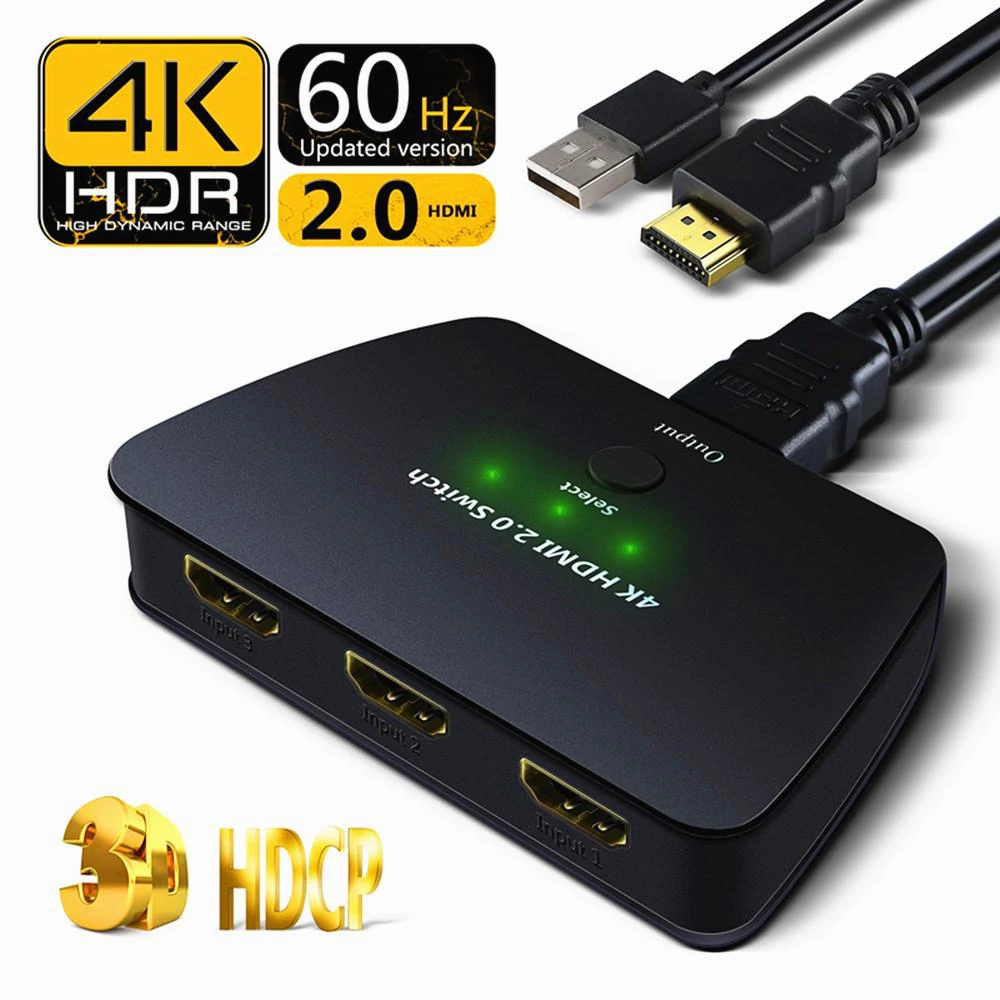 

Коммутатор HDMI 3 в 1 на выход 2,0, Коммутатор HDMI с поддержкой 4K 60 Гц