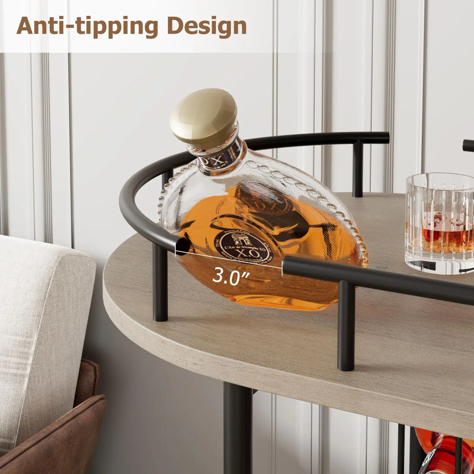 4-Tier Mobile Bar Cart with Wine Rack & Glass Holder - Heavy-Duty Rolling Cart Suitable for Kitchen, Dining Room, Living Room