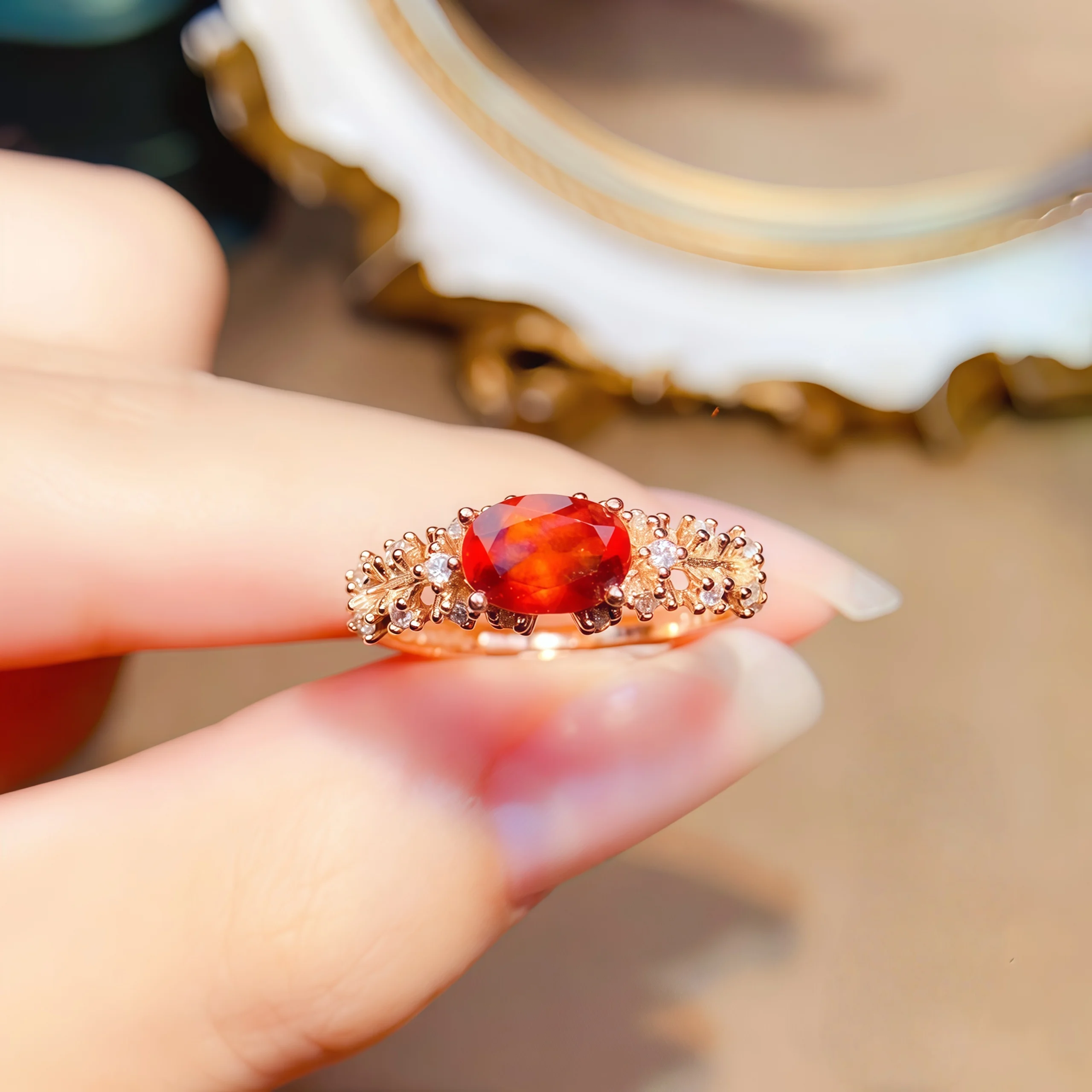 

5*7mm Natural Fanta Garnet Ring S925 Sterling Silver Certificate Fashion Design Fine Charm Weddings Jewelry for Women FS