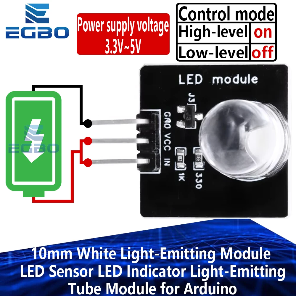 1~2PCS 10mm White LED Module Indicator Light-Emitting Module for Arduino