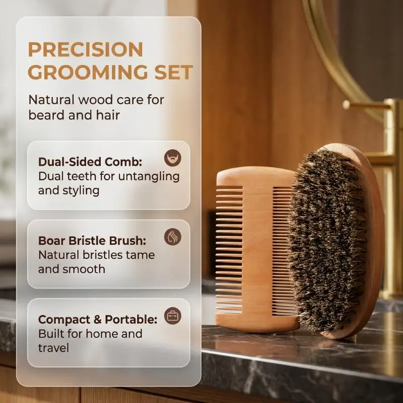 Men's Beard Grooming Set, Convenient Barber Tools, Beard Brush, Bristle Material, Comb, Scissors, Convenient Storage Bag