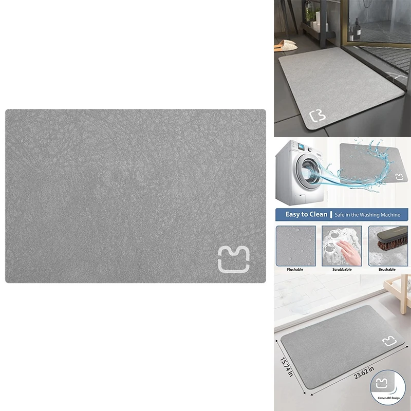 2 Piece Simple-Thin Diatomaceous Bath Mat Bathtub Mat Fast Drying Bath Mat Non-Slip Shower Mat Bathroom Floor Mat