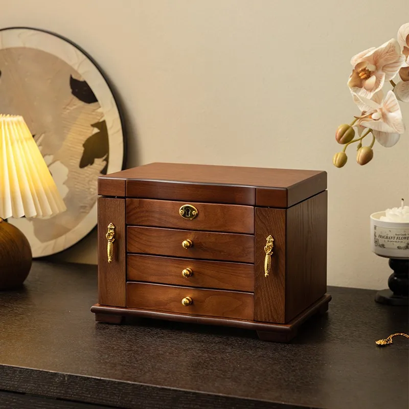 

Solid wood jewelry box, three-metal hardware storage box, high-end exquisite gold jewelry, retro national sty