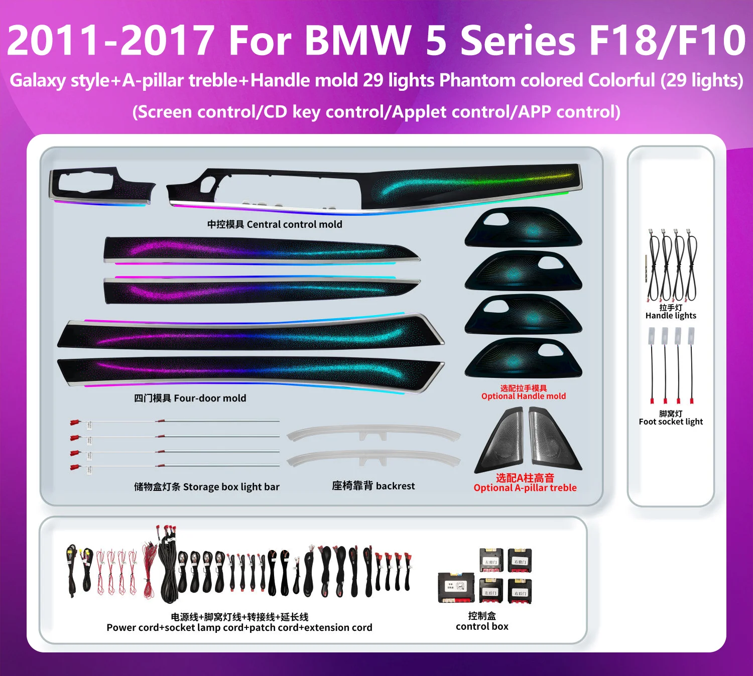 For BMW 5 Series F18 F10 Dynamic Color Changing LED Car Interior Ambient Integrated All-in-One Upgrade Kit Light Strip