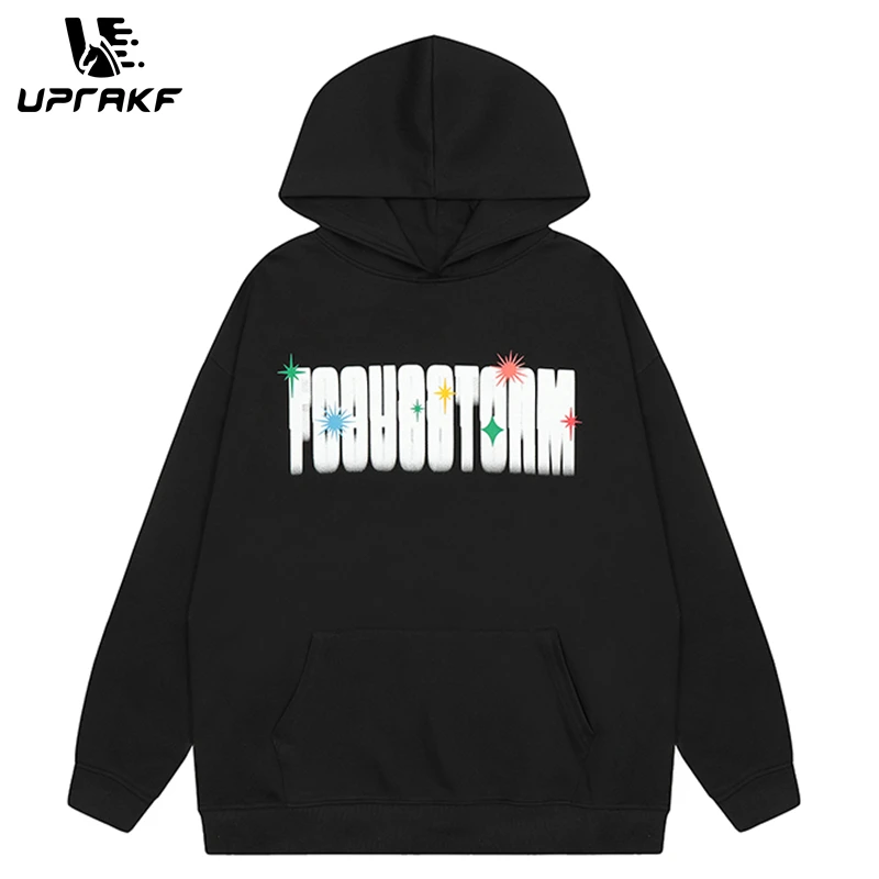 UPRAKF Funny Graphic Letter Printing Hoodie Front Pocket Hip Hop Harajuku Simple Design Oversize Tops Cotton Fashion Autumn