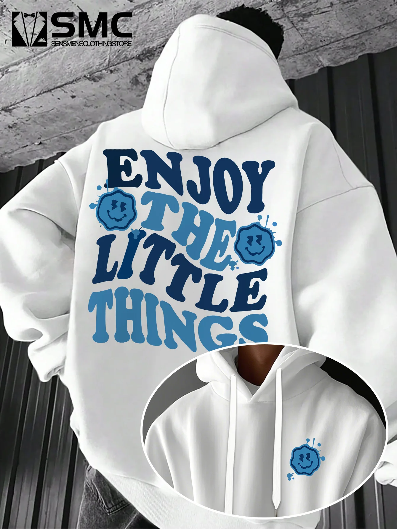 2026 New Enjoy The Little Things Hoodie Men Women Retro Bubble Letter Smile Face Graphic Print Oversized Loose Pullover