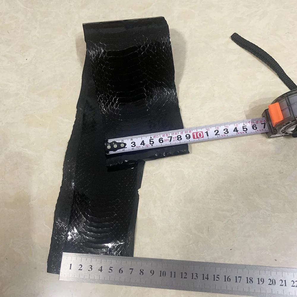 High gloss blackNatural Leather Snake Skin for Phone Case, Leather Bag, Shoe Belt DIY, Handmade Leather Material