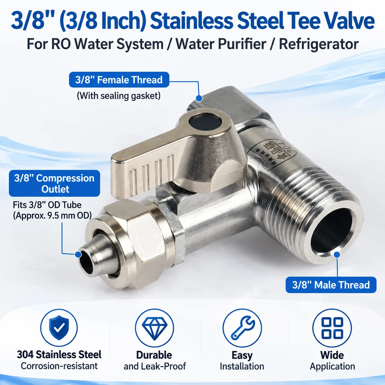 Food Grade 304 Stainless Steel 3 Way Diverter Valve 3/8
