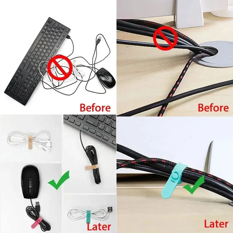 20/PCS Cable Organizer Ties Clip Charger Cord Management Silicone Wire Manager Mouse Earphone Holder Data Line Winder Straps image 2