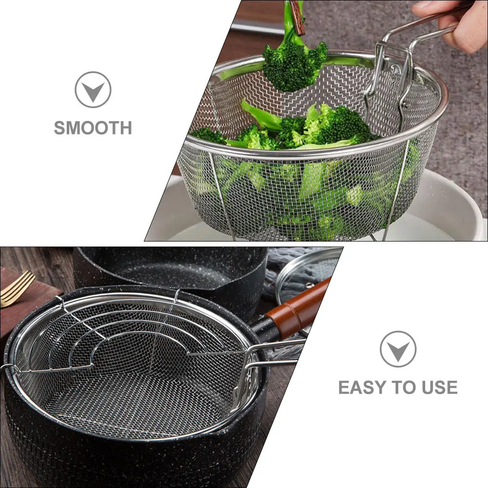 

Deep Fry Basket Stainless Steel Round Folding Handle Ergonomic Design for Air Fryer Hot Pot Frying Mesh Basket