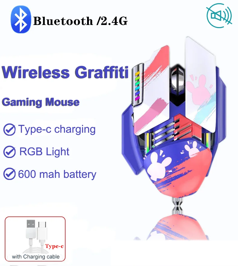 

Wireless Rechargeable Bluetooth Pink Mouse E-sports 2.4G Mause Macro Programming Gaming Mechanical Mice For Laptop PC Windows