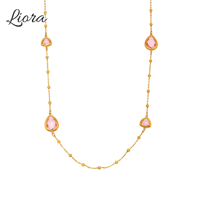 

Liora Hyperbole Overlength Chain Necklace For Women Stainless Steel Water Drop Glass Necklace Wedding Jewelry Clothing Accessory