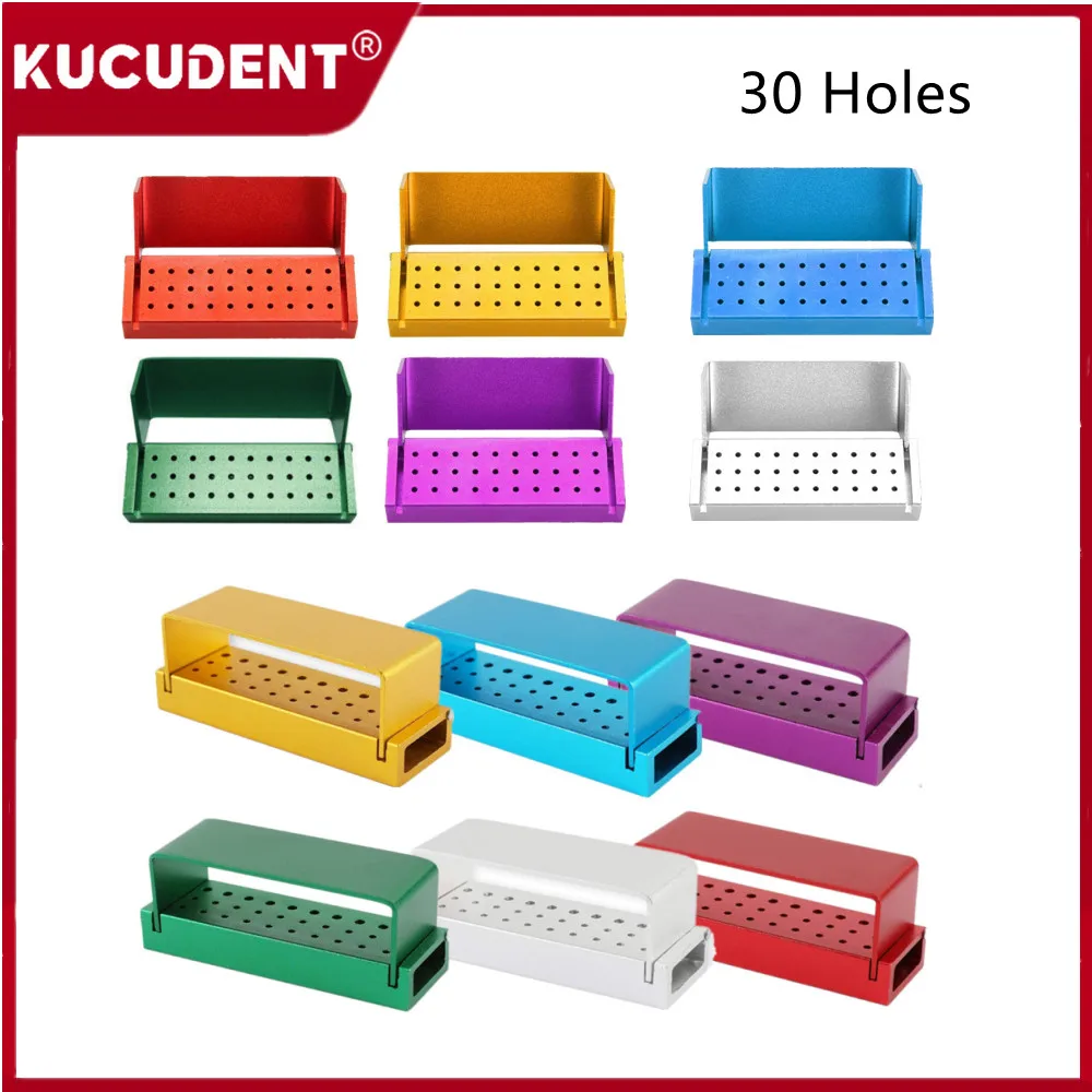 30 Holes Dental Burs Holder Drill Disinfection Block Aluminium RA FG Bur Box Sterilization Cleaning Stand Box Low/High Speed