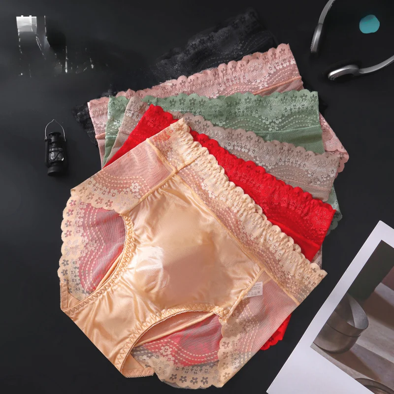 

Men's French Style Ice Silk Briefs High Waist Floral Lace Trim 3D Contour Pouch Sheer Mesh Ultra Thin Sexy Male Underwear