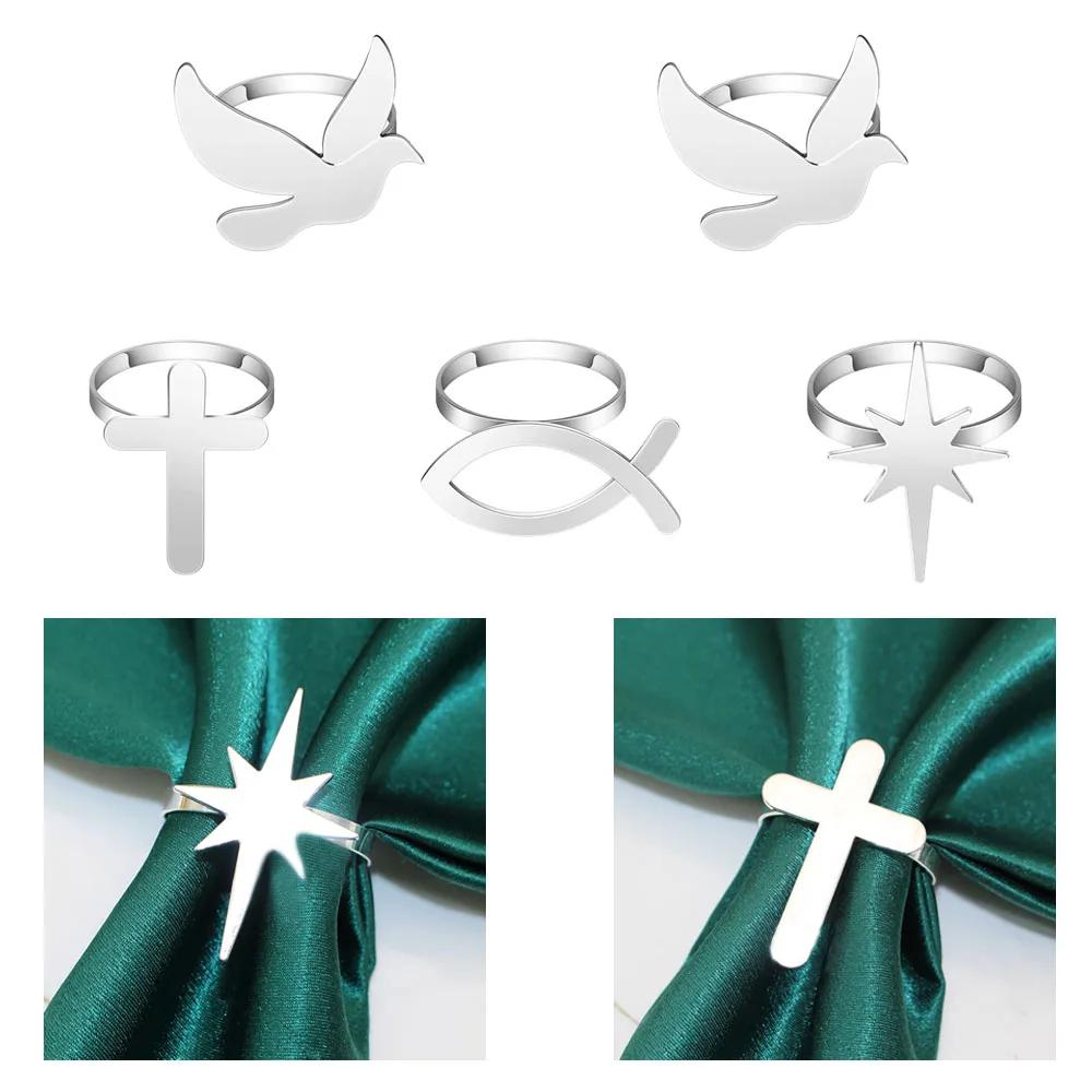 20Pcs Mixed Style Religious Napkin Rings Metal Cross Octagonal Star Napkin Holder for Easter Christian Party Wedding Table Decor