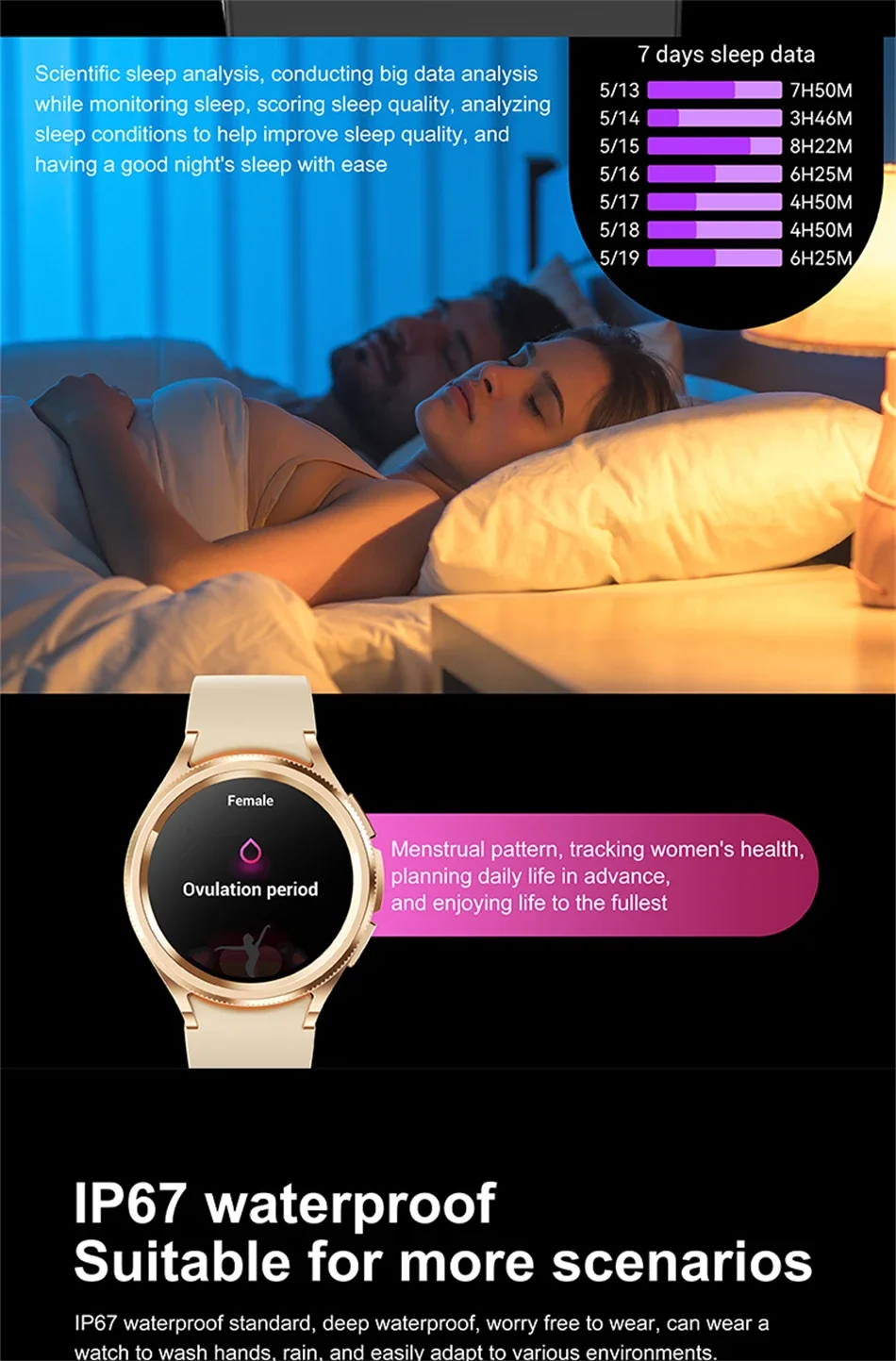 2026 Neue Watch 6 Classic Smartwatch für Damen, modisch, mit Bluetooth-Anruf, Sprachassistent, Gesundheitsüberwachung, kompatibel mit Android und iOS, Smartwatch für Herren – Detail 13