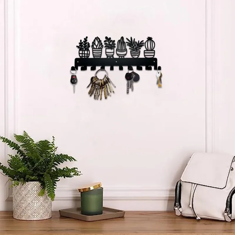 Wall Metal Hooks Key Holder Potted Plants Decorative Hooks Rack Hangers Wall Mounted with 10 Hooks for Key pendant