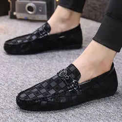 Male Casual Shoe Loafers Black Flat Round Toe Moccasin Soft Men's Leather Shoes Adults Classic Original Comfortable Elegant Pu