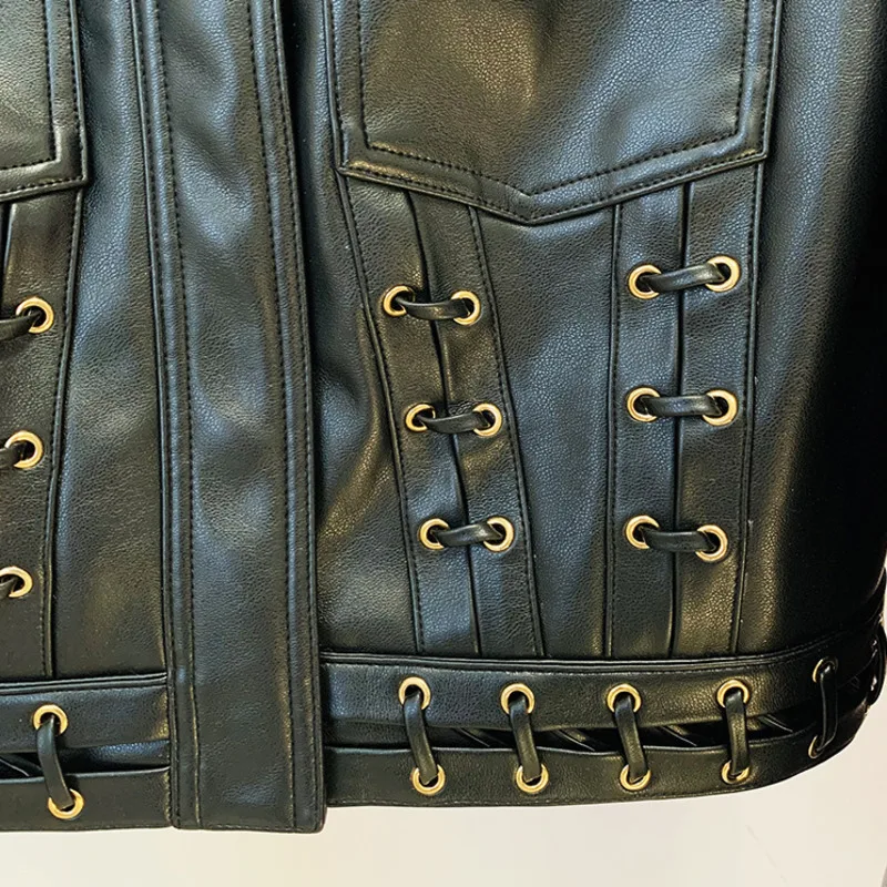 HKSH Primavera Autunno Nuove donne Giacca corta in pelle PU O-Collo Tasche Punk Chic Cappotto Design di nicchia Gonna con cerniera Elegante Ins HK17176