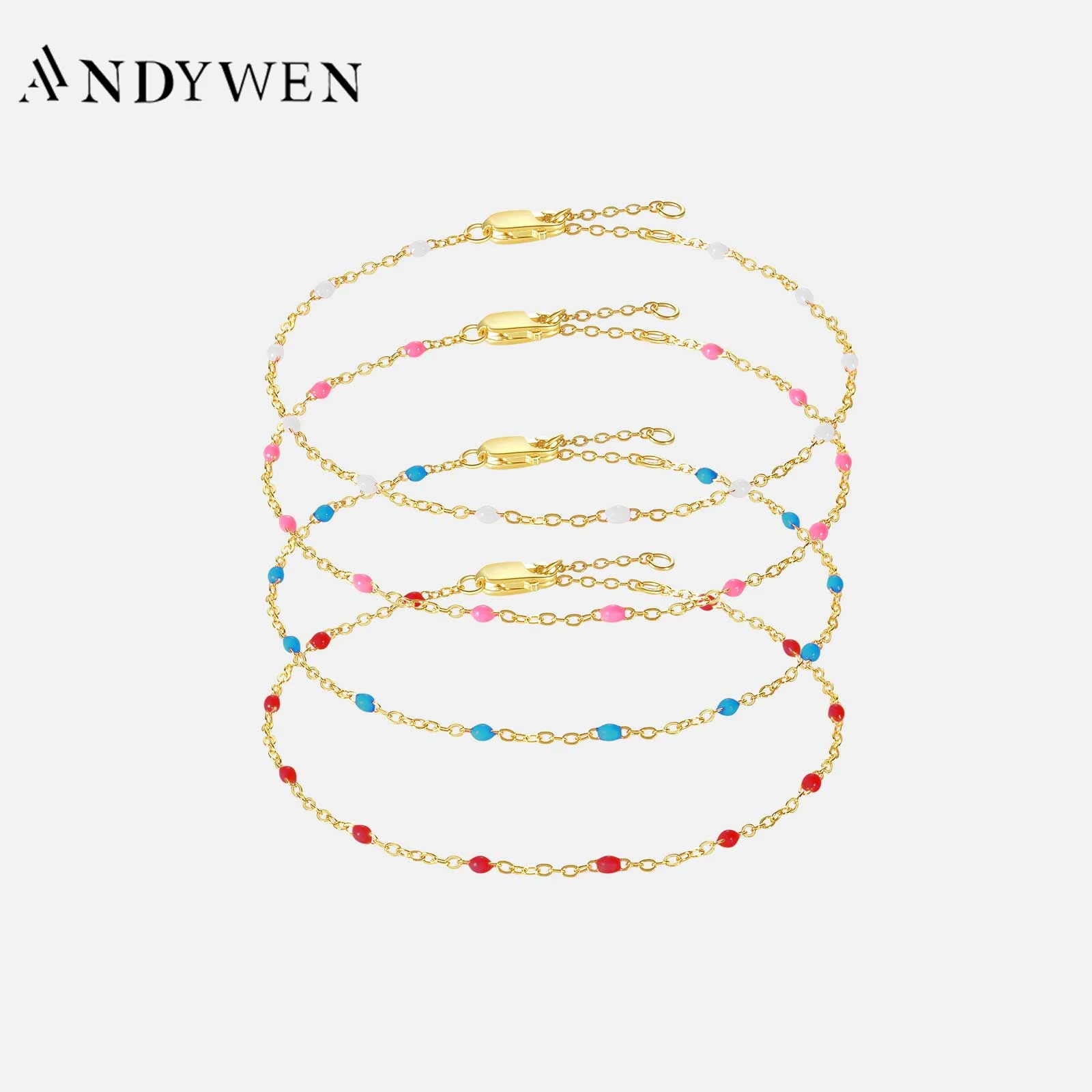 ANDYWEN 100% 925 Sterling Silver Gold Enamel Beads Charm Bracelet Women luxury Fine Jewelry 2023 Women Rock Punk Party Jewels