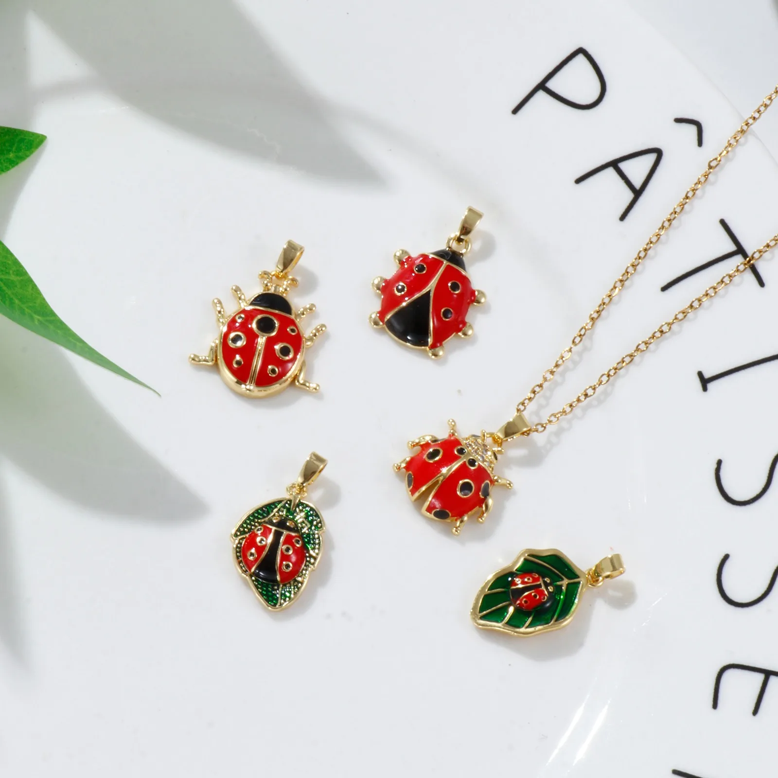 2 PCs Insect Brass Charm Pendant Gold Plated Red Ladybug Animal Enamel Pendants Earrings Necklace Findings for Women Gift image 5