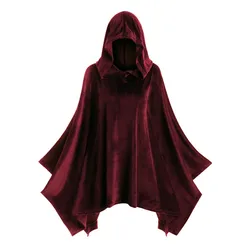 Ladies Hooded Cape Medieval Renaissance Cosplay Costume Vintage Adult Witch Solid Color Cloak Loose Plus Size Hooded Shawl