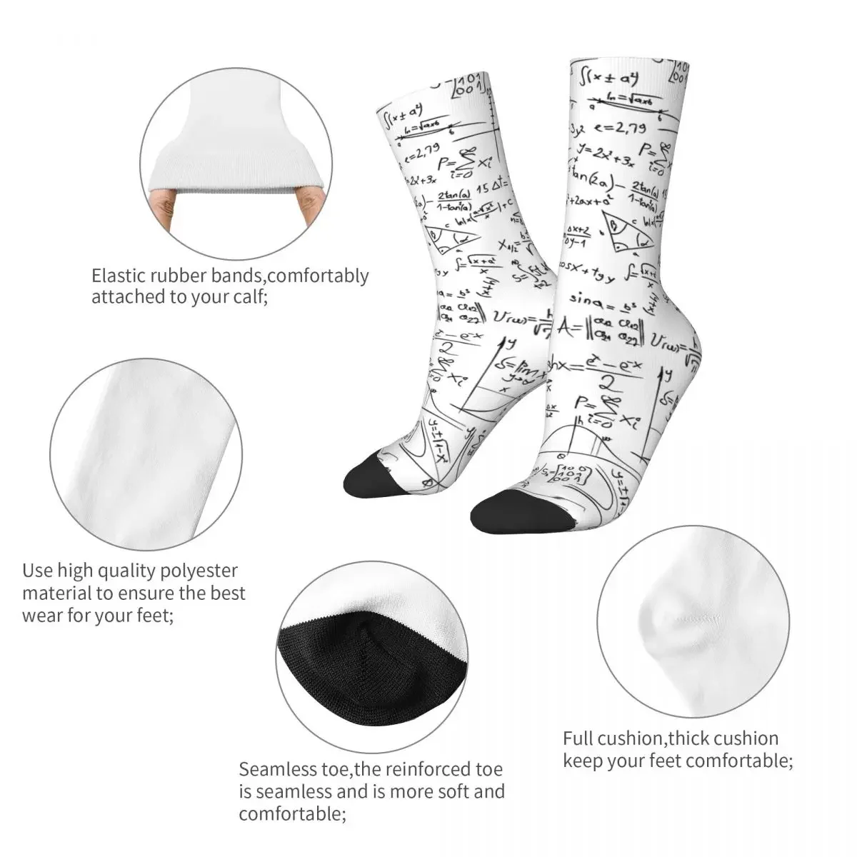 Autumn Winter Hip-hop Women Men Mathematic Lovers Math Formula Socks Sweat Absorbing Middle Tube Socks