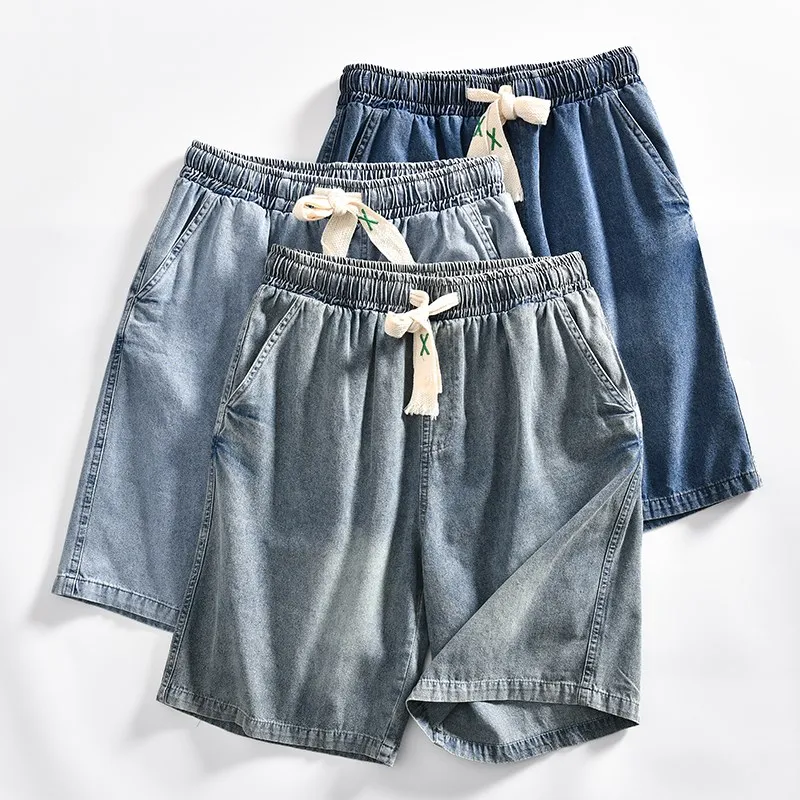 

Waed Vintage Men's orts Elastic Waist Loose Fit Casual Denim ort Trendy Artistic Sle Acetate Fiber Summer Leisure Pants