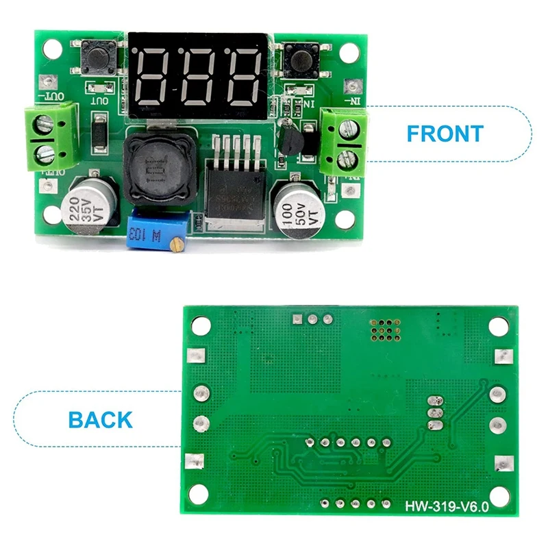 LM-2596 Adjustable DC-DC Step Down Buck Power Convert Module 4.0-40V Input To 1.25-37V Output With LED Voltmeter Display