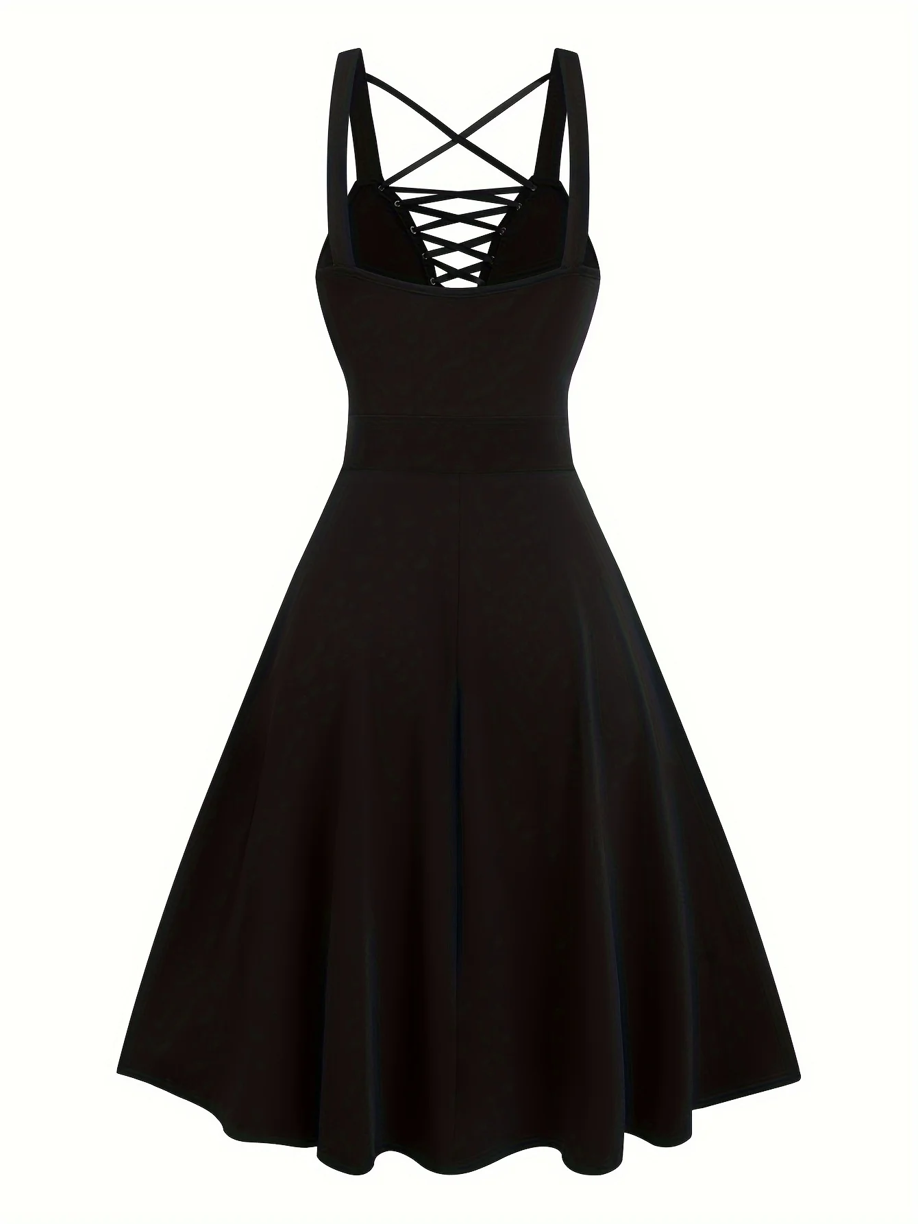 فستان قوطي مع إبزيم متقاطع عميق على شكل حرف V بلون سادة وخصر عالي فستان مقاس كبير #2