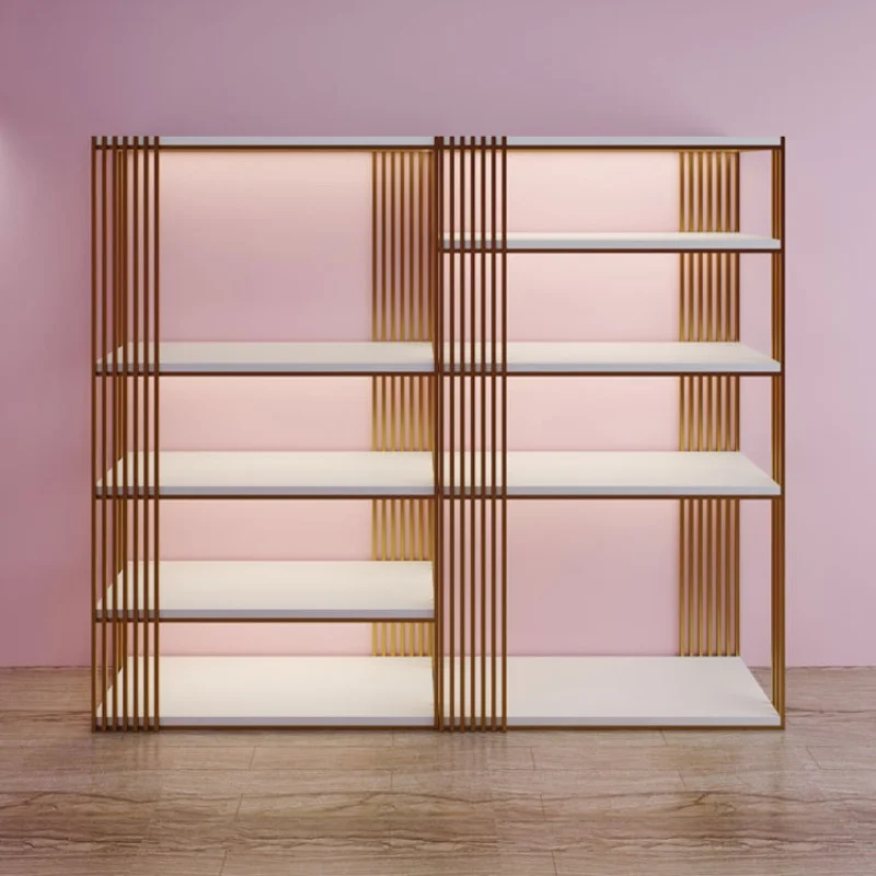 Aangepaste, Moderne Winkel Armatuur Schoenentas Skincare Beauty Product Display Plank Met Led Licht