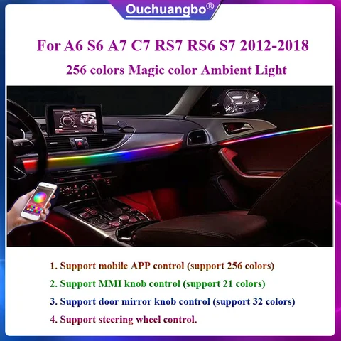 Ouchuangbo LED 앰비언트 램프 A6 C7 S6 A7 RS7 RS6 S7 2012-2018 L/RHD 앰비언트 조명 256색