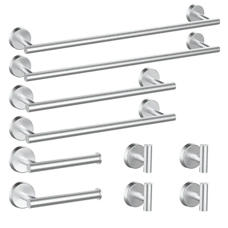 

Набор из 10 предметов для ванной комнаты из матового никеля: включает полотенцедержатель 24 дюйма, крючок для халата, держатель для туалетной бумаги, 2 комплекта по 5 предметов для ванной комнаты