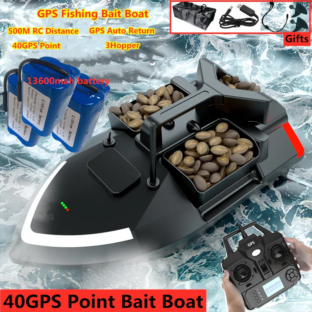 40GPS Point RC Fishing Boat 2KG Load LCD Display GPS Auto Return Cruise 3Hopper 40GPS Fishing Bait Boat GPS RC Nesting Boat Toys