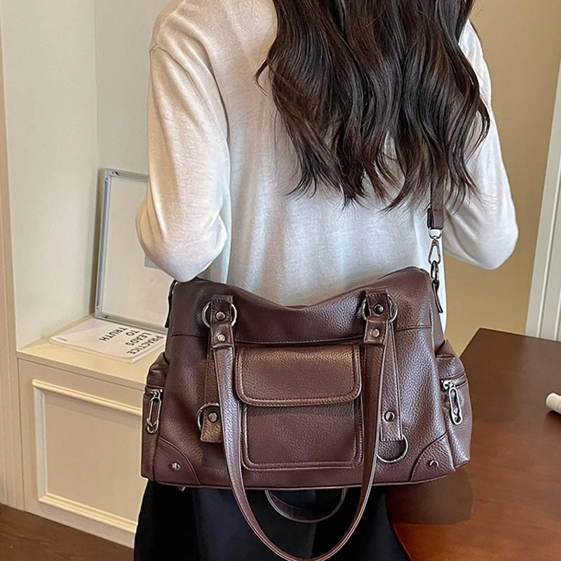 Umhängetasche mit mehreren Taschen, Damen-Einkaufstasche mit großem Fassungsvermögen, lässige Vintage-Tragetasche, leichte, vielseitige Einkaufshandtasche für den Arbeitsweg – Detail 14